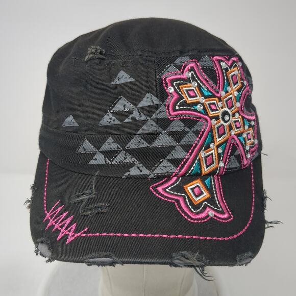 Cross DynaMax Cadet Army Cap Black One Size Adjustable Distressed L.O.G.A - Picture 2 of 8